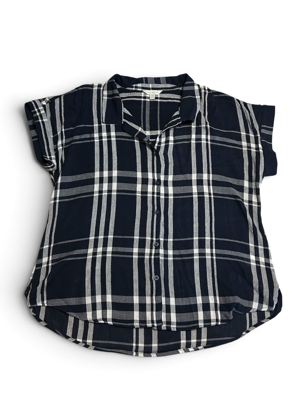 Lucky Brand Navy and White Plaid Button-Down Shirt M
